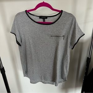 Atmosphere Leather Trim Zipper Pocket Grey T-shirt